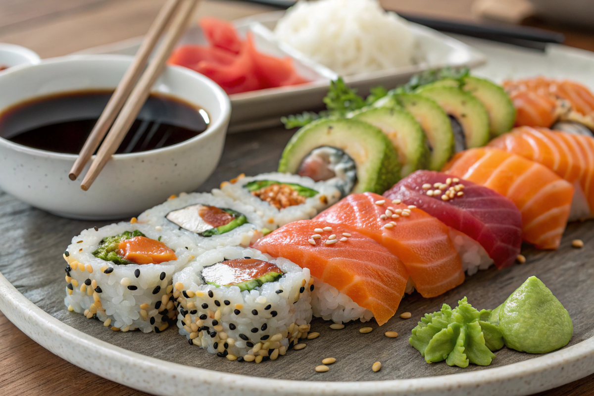 Delicious sushi bake served with garnishes