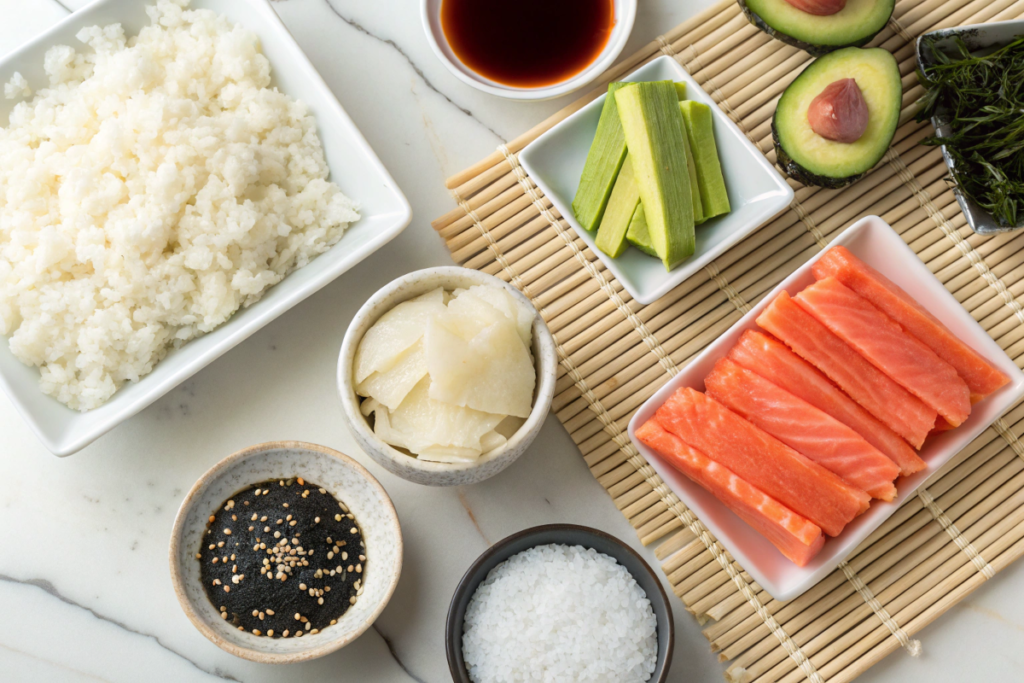 Fresh ingredients for a delicious sushi bake recipe