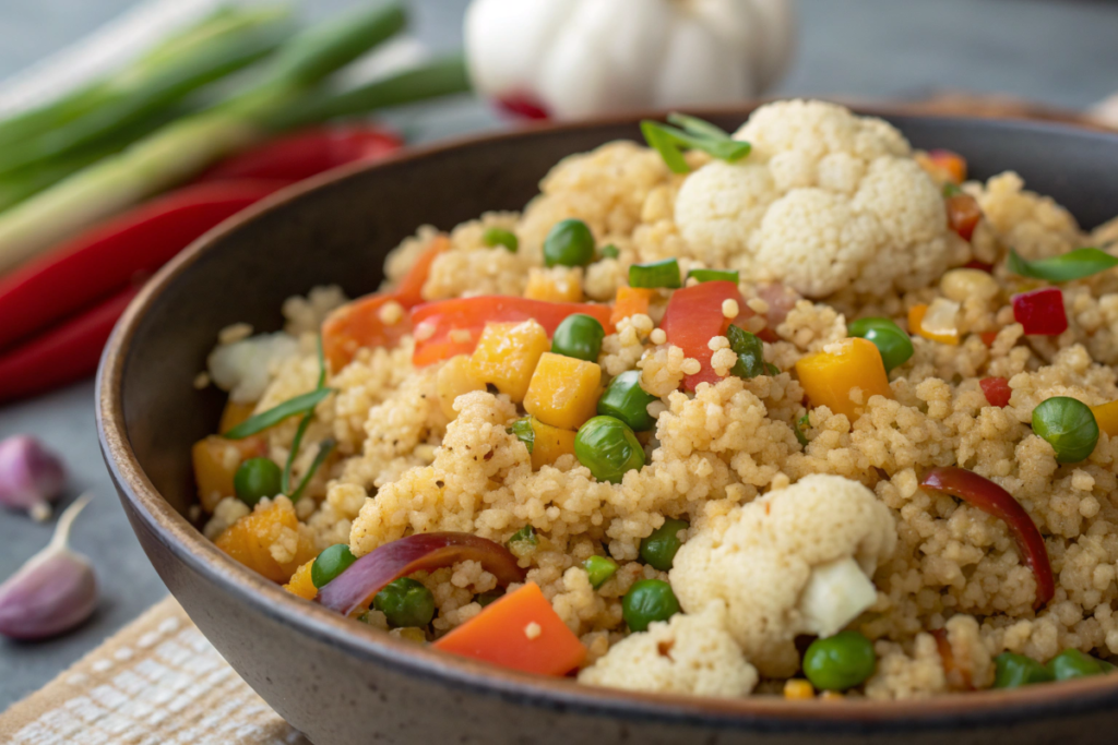 Cauliflower fried rice with mixed vegetables and green onions