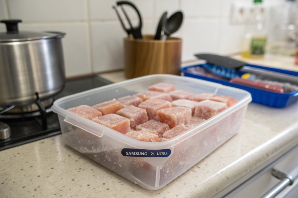 Frozen homemade fish food cubes for easy feeding